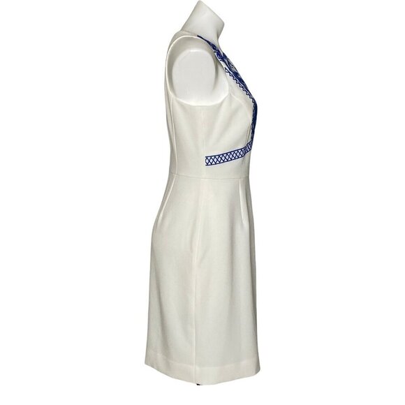 Cremieux NWT Sleeveless Sheath Dress, White Blue Embroidered Women's Size 6 - Picture 4 of 10